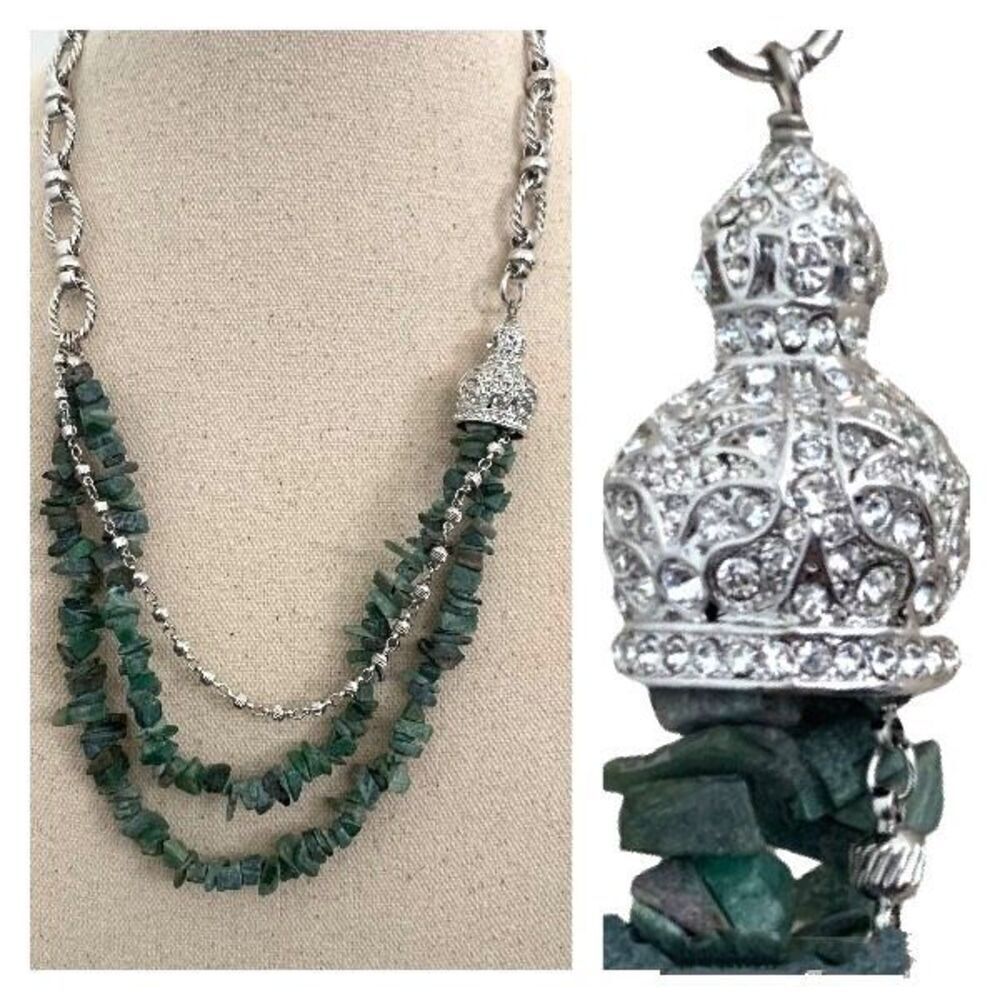 Joan Boyce Green Beaded Crown Necklace – Triple Strand from QVC